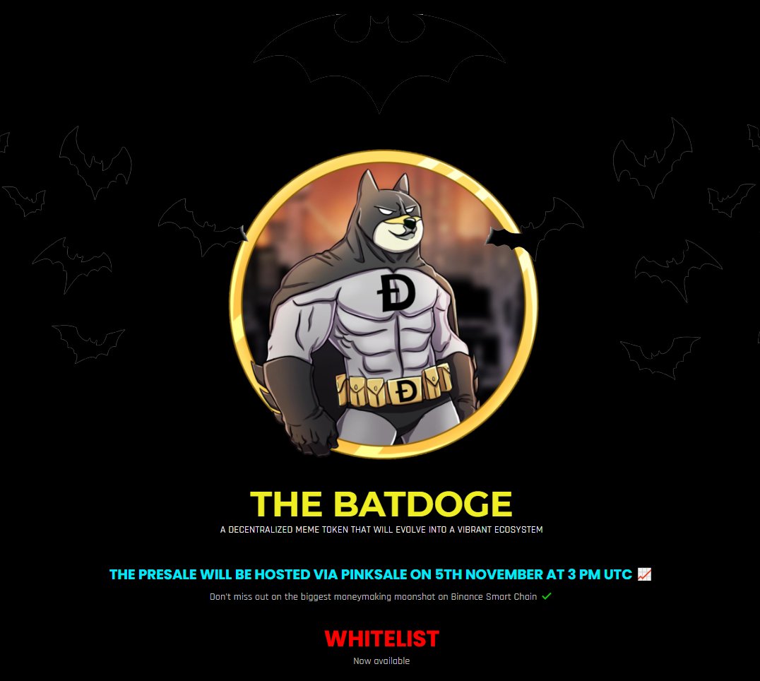 batmancallsbsc's tweet photo. @MikeDavisYT @elonmusk If you love #Dogecoin , then you should check us out at #TheBatdoge
4% Redistributed to #Dogecoin holders in rewards 
Presale on 5th November. KYC Doxxed. Limited whitelist spots. 190 Already reserved.
Telegram: https://t.co/XBO9vuxGIf
Website: www. https://t.co/uCWCNp6jvp https://t.co/YXAn4zgLPj