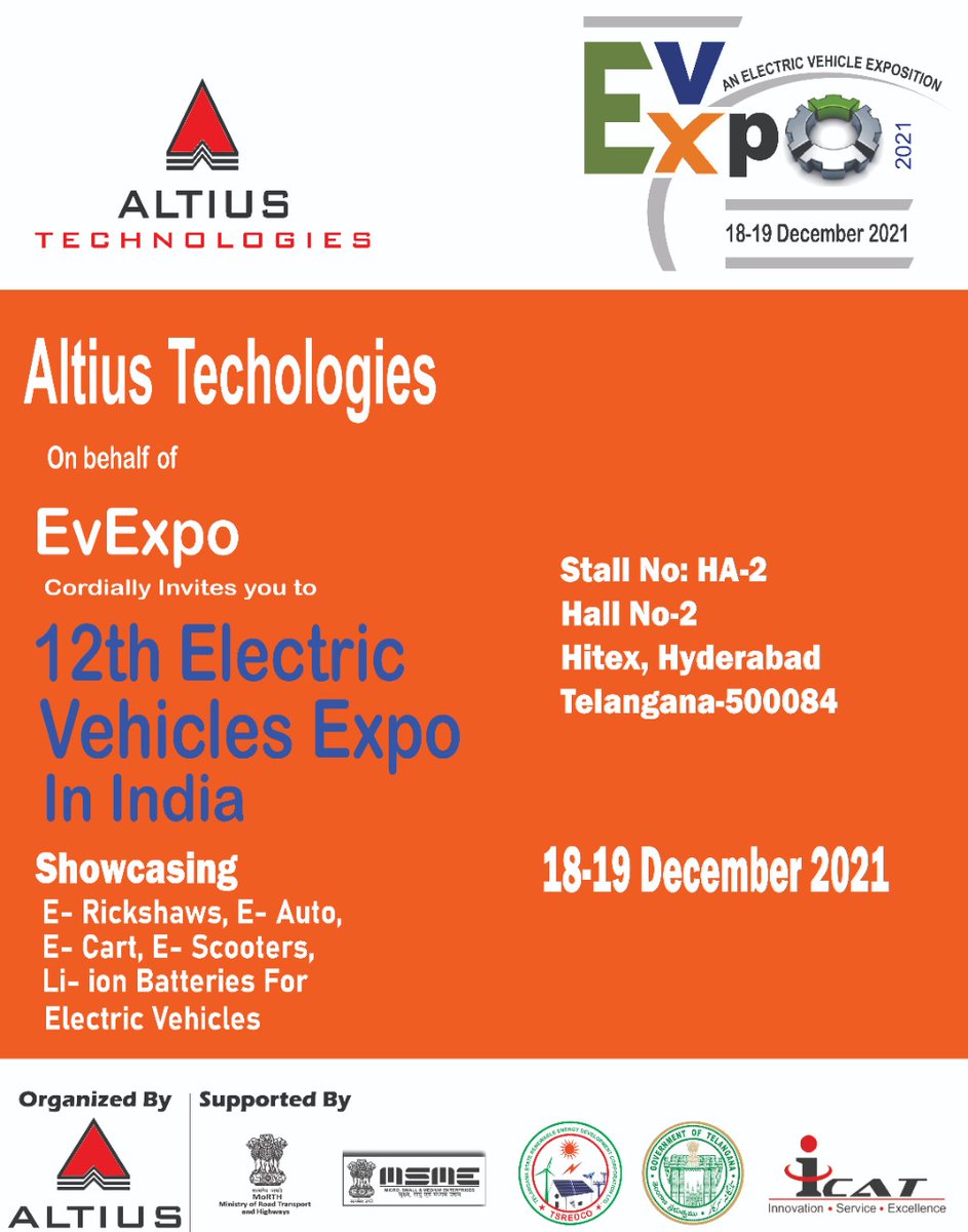 expo_ev's tweet photo. 12th ELECTRIC VEHICLES EXPO IN INDIA
VISIT : ALTIUS TECHNOLOGIES
#EVExpo #EV
#GoGreen #ElectricVehicles #GReenEnergy #PollutionFreeNation
#UseSanitizer
#AltiusTechnologies https://t.co/qO3SBHkHQT