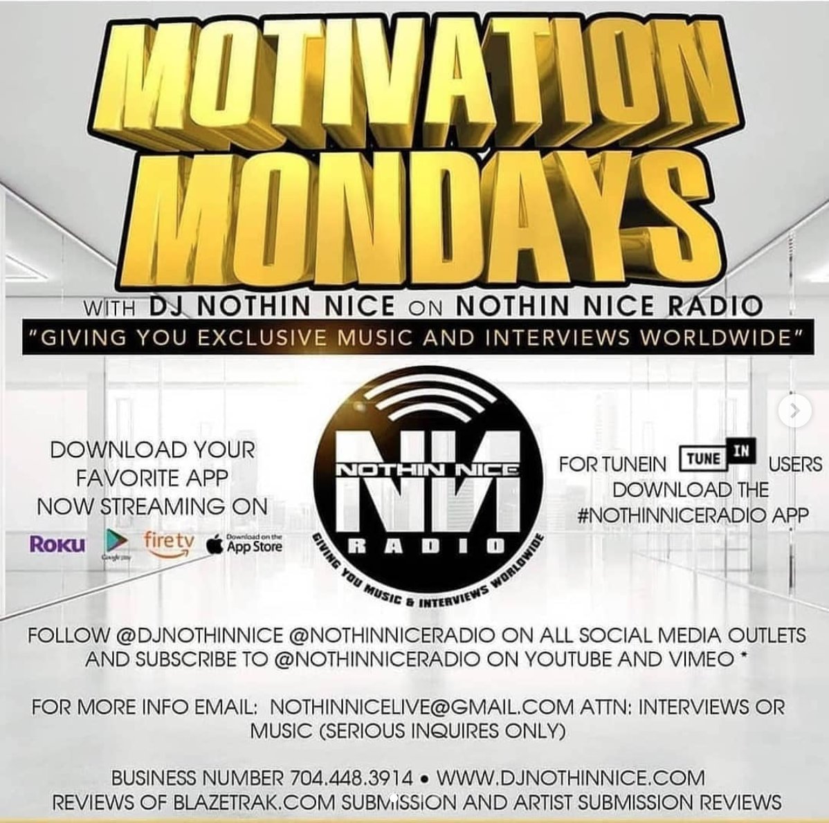 DJNOTHINNICE's tweet image. TuneIn to djnothinnice.com for #MotivationalMondays with #BillboardHits preparing for the the #GrammyNoms on Nov 22nd! Lets Go!!!

@DjNothinNice #TeamNothinNice #WNNRDB #Orlando #Florida #GrammyMember #RIAAMember You Know The R