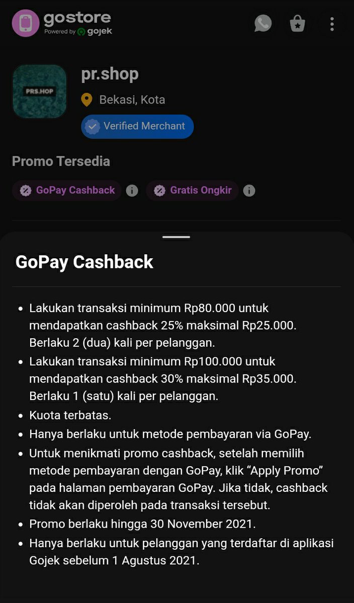 PRKpopShop's tweet photo. [New Platform]

Untuk November 2021, ada promo cashback dan gratis ongkir menggunakan GoPay di GoStore.

https://t.co/d7XqrFg16P

Min. 80rb = Cashback 25% (Max 25.000)
Min. 100rb = Cashback 30% (Max 35rb) + Gratis ongkir 10rb

Berlaku sampai 30 November 2021 https://t.co/1ET8zcgv9w