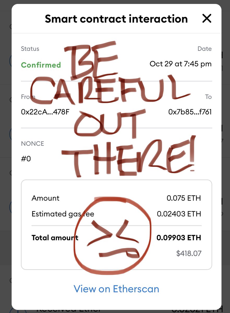 acuamanny's tweet photo. @garyvee @bluboy__ Hate to post something like this but it happens, and I wouldn’t want it happening to others! #NFTfamily 

@garyvee 🙌🏼 

#scammers #nftscam #becareful https://t.co/443pe4eCm7