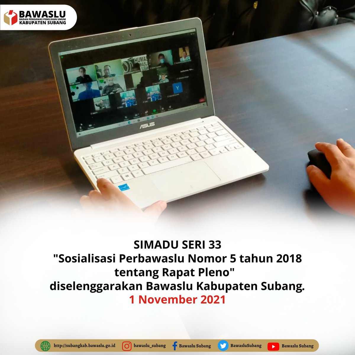 BawasluSubang's tweet photo. #sahabatbawaslu
Bawaslu Kabupaten Subang kembali mengadakan kegiatan Serial Peningkatan Kapasitas Individu (SIMADU) seri ke - 33 dengan tema Sosialisasi Perbawaslu Nomor 5 Tahun 2018 tentang Rapat Pleno.
#simadu
#bawaslusubang https://t.co/guAZgjLYWw