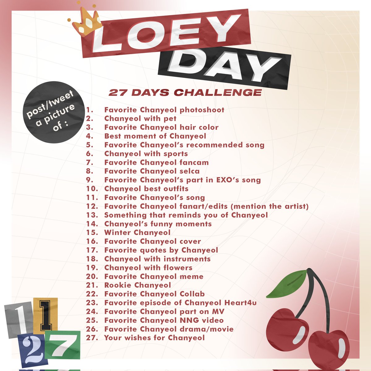 ⠀  「𝟮𝟳 𝗱𝗮𝘆'𝘀 𝗰𝗵𝗮𝗹𝗹𝗲𝗻𝗴𝗲 𝗹𝗼𝗲𝘆 𝗱𝗮𝘆」
              a thread by <a href="/bnnyutach/">Dipaaa ☽̶☾</a>

#CHANYEOL #EXO #찬열
 #엑소찬열 #チャニョル #朴灿烈 
<a href="/weareoneEXO/">EXO</a>