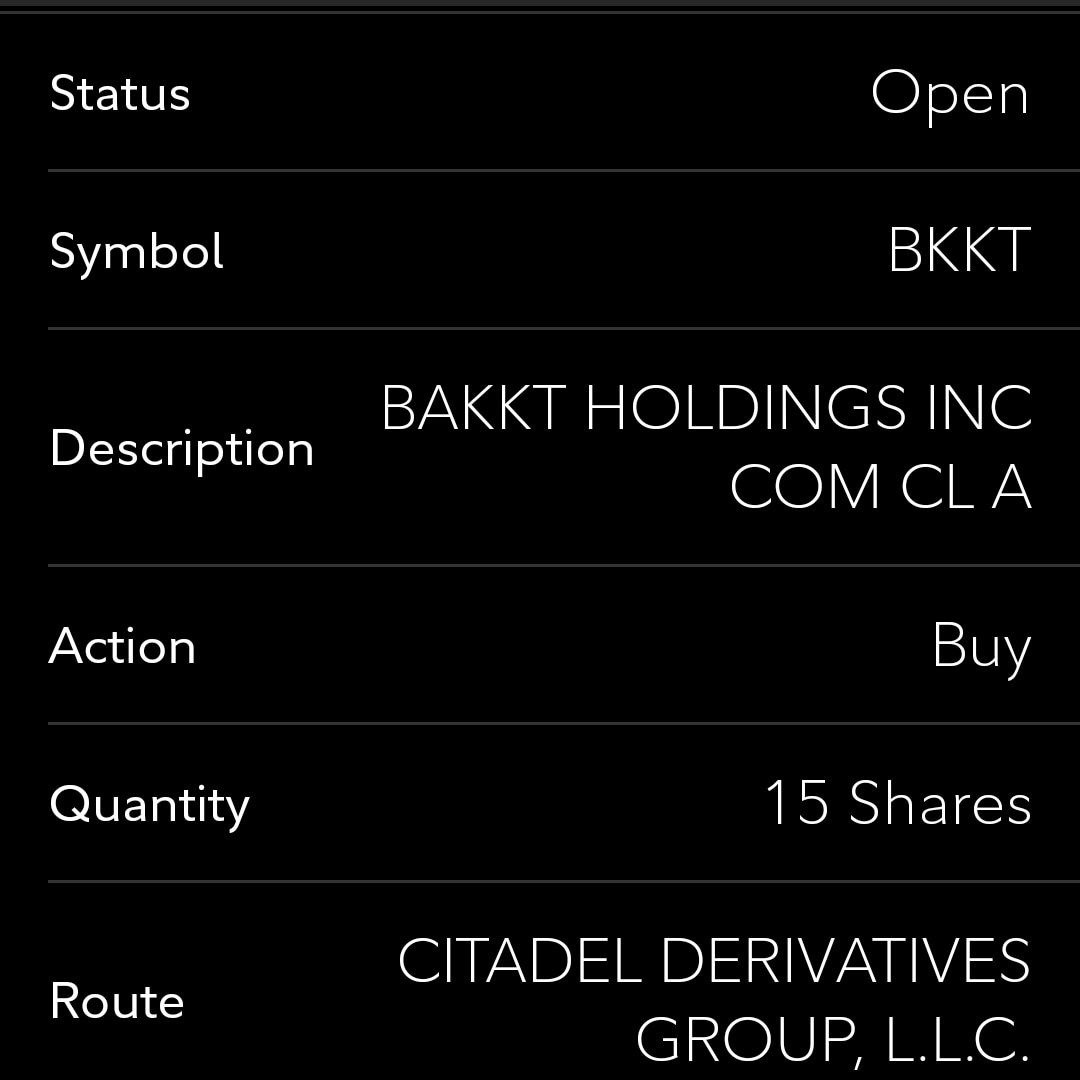 BKKT's tweet photo. And so it begins... @BKKT is officially investing in $BKKT, @Bakkt at market open. Debating if I should YOLO a bunch, but want to see how this small investment does. https://t.co/Tb497Nglh1