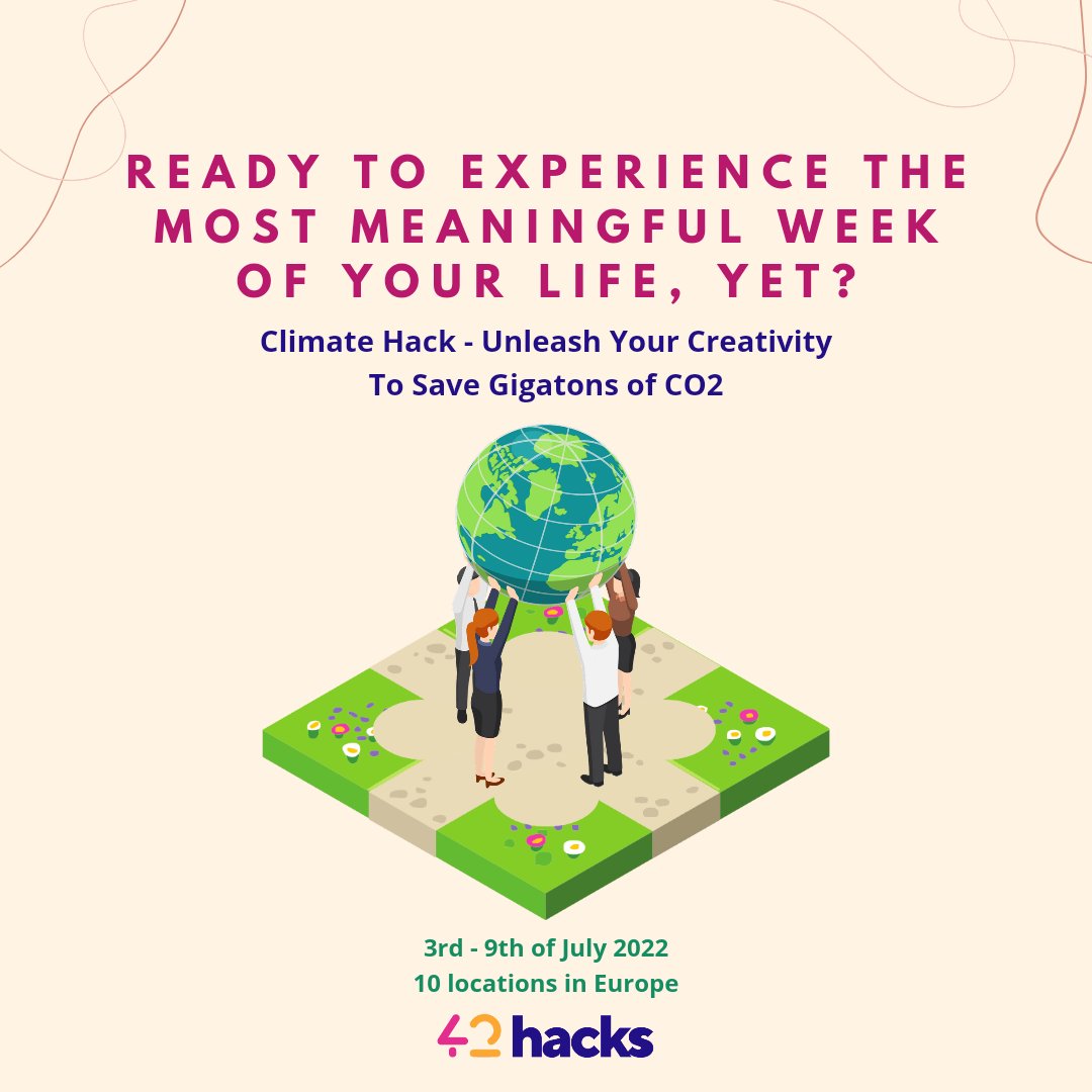 42_hacks's tweet image. #climatechange - Ready to experience the most meaningful week of your Life - Unleash your #creativity to save Gigatons of Carbon Emissions.