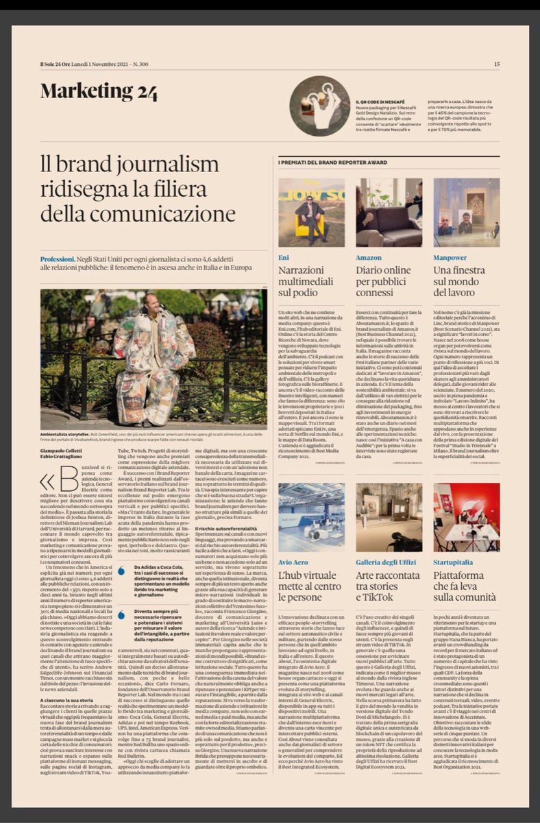 brandreplab's tweet photo. Grazie a @ilgrattacapo e @gpcolletti Colletti per questa bella pagina sul Brand Journalism e sul nostro Premio. Appena assegnati i Brand Reporter Award 2021 la scorsa settimana, noi siamo già a caccia dei candidati per il 2022. Candidatevi!! #mediacompany #brandjournalism https://t.co/tyzCiSKS3l