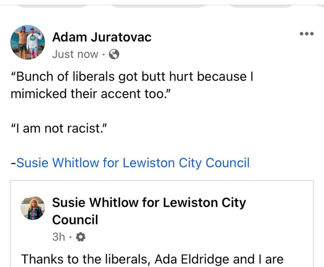 Sam_Vote_FBR's tweet photo. vote to keep this #racism out of Lewiston City Council
#StopAsianHate #stopWhitlow #stopracist #adamjthelawyer https://t.co/Wwl11R4agh