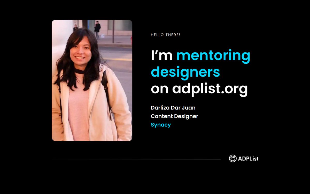 I feel weird doing this, but I feel weird all the time so... 🤷🏽

Here's me trying to be the mentor I needed when I was starting out! adplist.org/mentors/darliz…  

Feel free to reach out! Let's grow content design together. :)