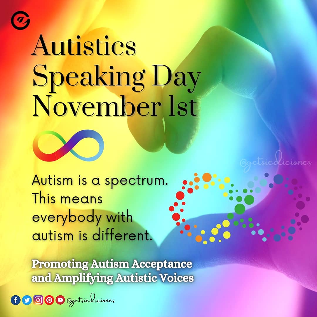 getsiediciones's tweet photo. Autistics Speaking Day
November 1st, 2021🌏
"a day to celebrate autistic voices and the many ways they communicate and express themselves", observed since 2010, globally 
🌈Let's elevate autistic voices♥️
#autisticsspeakingday #Nov1 #autismawareness #autism #voice #getsiediciones https://t.co/SFU2fqUA0z