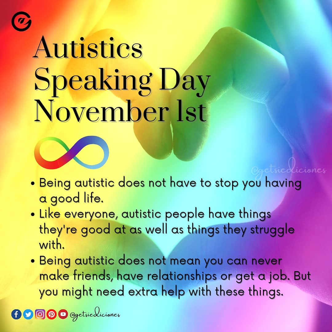 getsiediciones's tweet photo. Autistics Speaking Day
November 1st, 2021🌏
"a day to celebrate autistic voices and the many ways they communicate and express themselves", observed since 2010, globally 
🌈Let's elevate autistic voices♥️
#autisticsspeakingday #Nov1 #autismawareness #autism #voice #getsiediciones https://t.co/SFU2fqUA0z