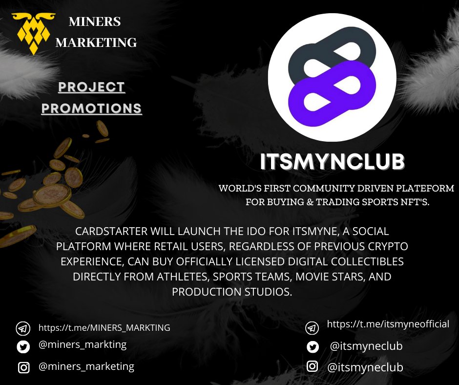 @itsmyneclub IDO is going to be held on @CardStarter in few hours. 
💫 🚀
The IDO price for ITSMYNE is $0.12
 🚀🚀Gem of November.
#minersmarketing