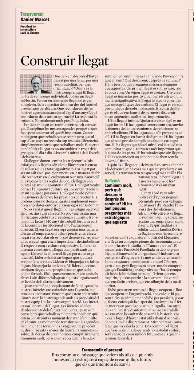 Per reflexionar-hi... <a href="/XavierMarcet/">Xavier Marcet</a> ens parla de llegats i empremtes... i ens fa pensar!