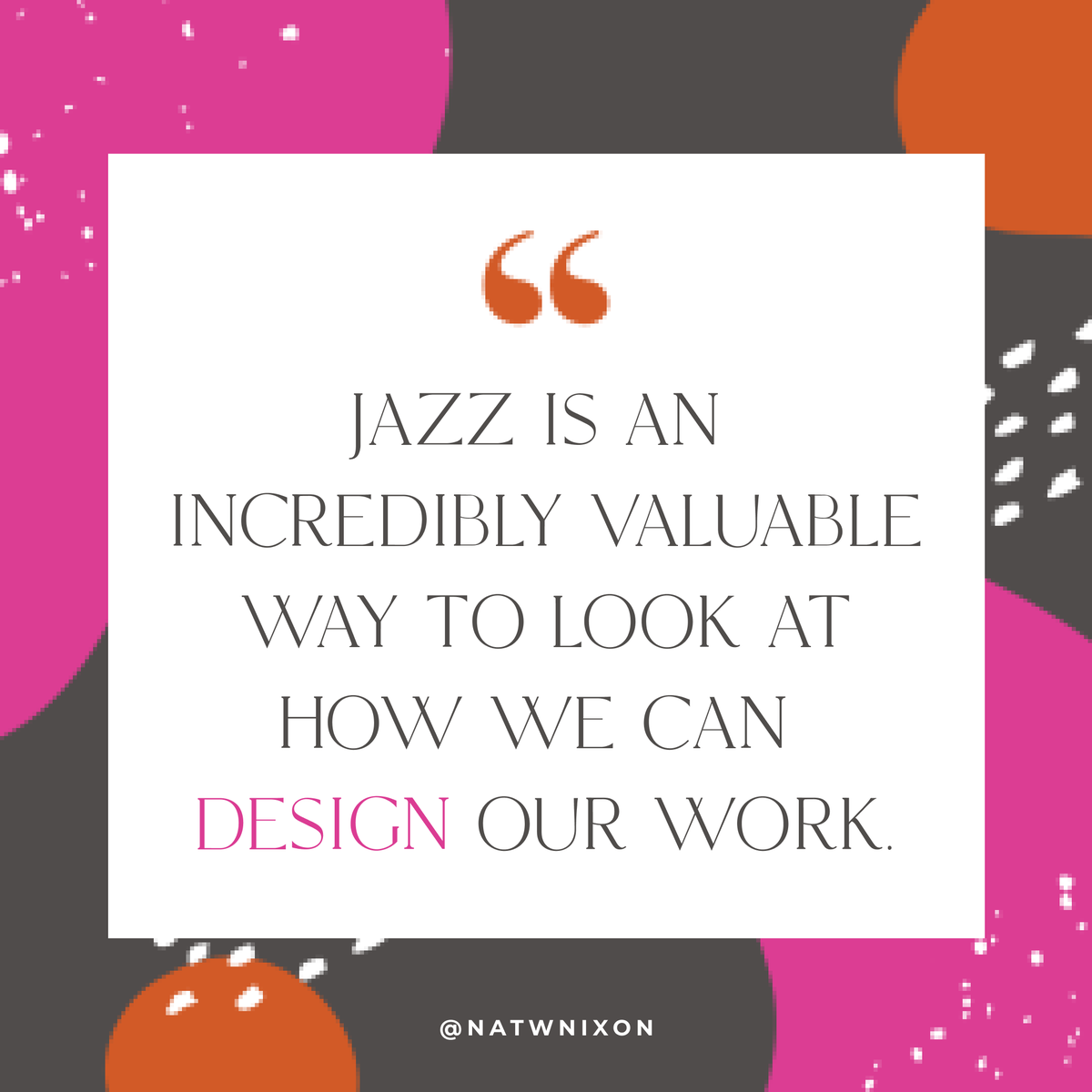 natwnixon's tweet photo. Jazz is an incredibly valuable way to look at how we can design our work.
#authorsofinstagram #curiosity #personaldevelopment #creativework #creativeprogram #onlineprogram #getunstuck #dreamcareer #findyourdreamcareer #lovewhatyoudo #tedxtalk #tedxspeaker #jazz #music #design https://t.co/i7M7uRc5P1