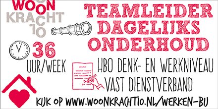 Woonkracht10 #thuisgeven #bestewerkgever zoekt een #Teamleider #DagelijksOnderhoud in #Zwijndrecht. Word jij onze nieuwe collega? #vacature Delen wordt gewaardeerd! woonkracht10.nl/werken-bij