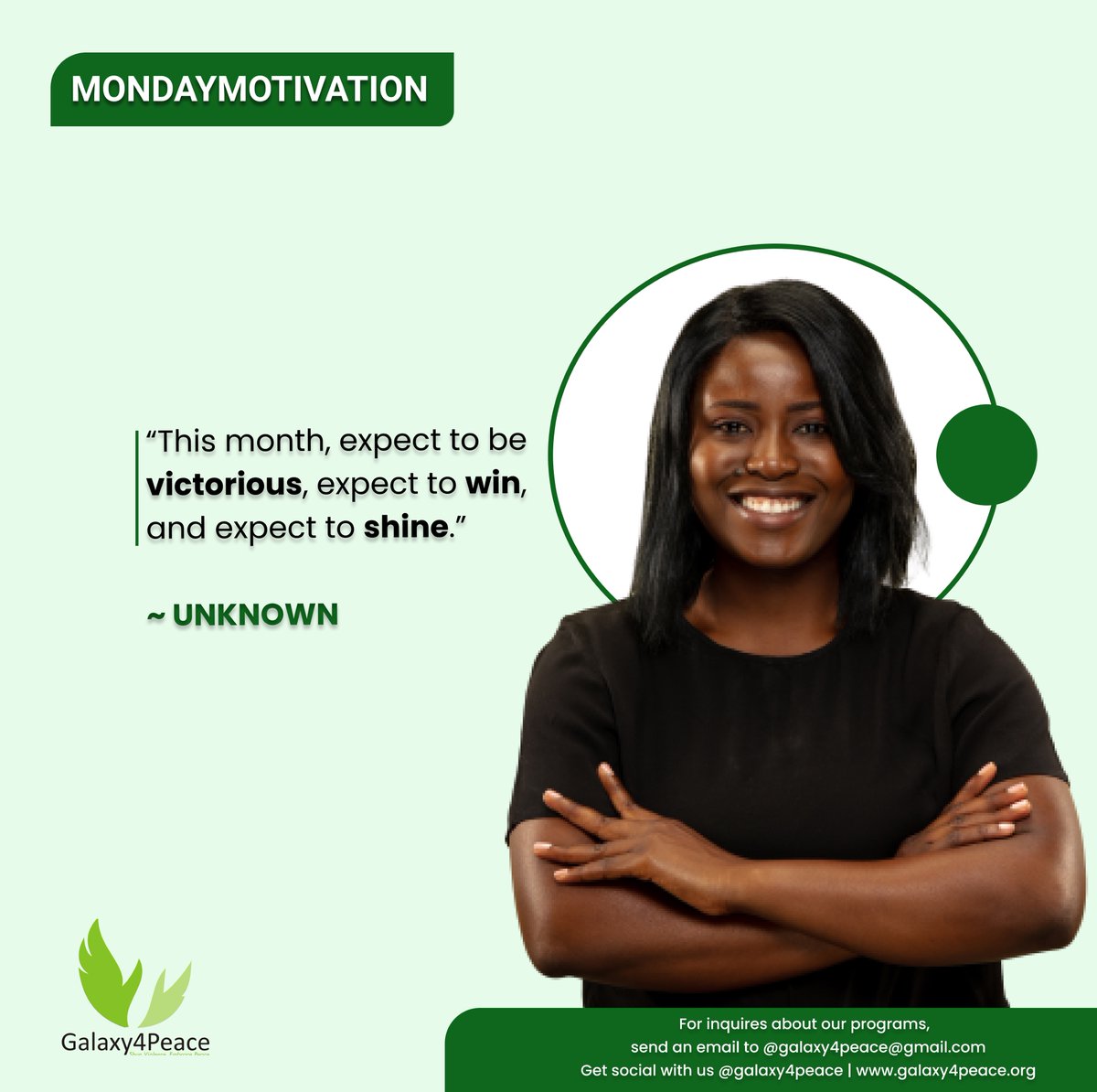 galaxyforpeace's tweet photo. Affirm the month of November to deliver only good. Go, be victorious and shine like a STAR. We wish you peace above all! #UnitedNations #MondayMotivation
#MotivationMonday #MondayWorkday #Monday #Motivation #NGO #Nonprofit #Dream #November #NewMonth https://t.co/tsLKpUyh0B