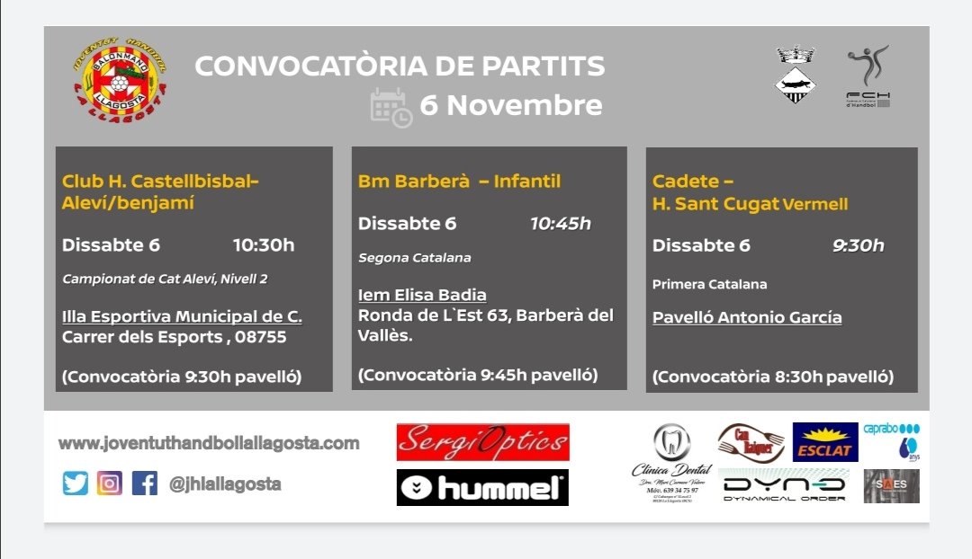 Partits d'aquesta setmana... Molta sort i sobretot moltes ganes. #jhll #nomesperdsquandeixesdelluitar #orgullllagostenc