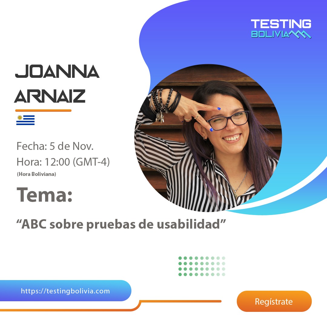 ¡Te esperamos este viernes 5/11 en <a href="/testingbolivia/">Testing Bolivia 🇧🇴</a> junto a <a href="/JoiArnaiz/">Joi Arnaiz</a> para conversar sobre #pruebas de #usabilidad! Modalidad online y de acceso gratuito 😎

Agenda y registración ➡️testingbolivia.com/agenda/

#softwaretesting #usabilitytesting #testingconference #testingbolivia