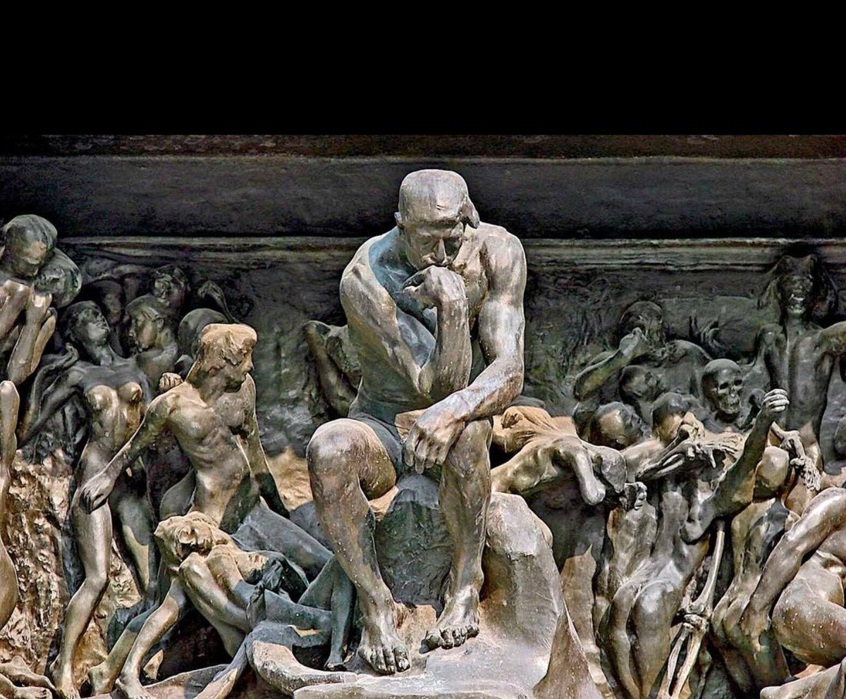 focusonparis's tweet photo. Reflecting: detail from #Rodin's "Gates of Hell" #TheThinker sits, deep in contemplation. #MuseeRodin #sculpture #art #museumsofparis #Toussaint #AllSaintsDay https://t.co/fVjudwvnHj https://t.co/AcLNM4E7ex