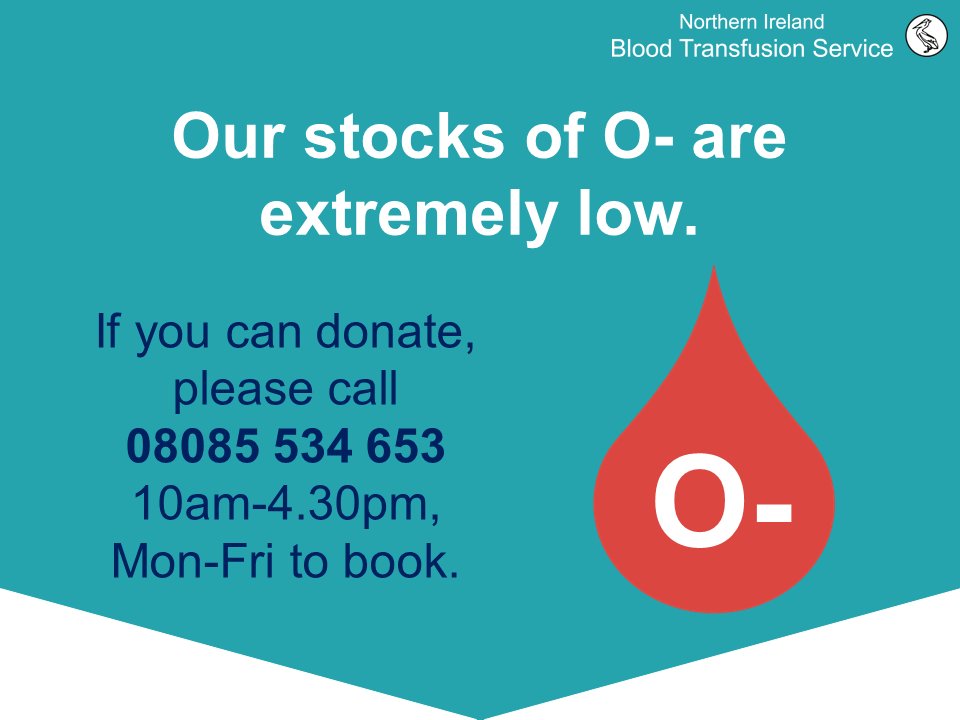 Stocks of O- are extremely low. If this is your blood group please call 08085 534 653 now to make an appointment to donate. O- is the universal donor, which can be transfused to anyone safely, and is especially important in emergency medicine. #UniversalDonor #LiquidGold