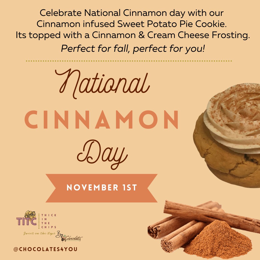Happy November 1st. Its the beginning to look a lot like fall and what's more fall like than a fall favorite flavor.... CINNAMON. Today is National Cinnamon Day. Go out and ENJOY today and sprinkle some cinnamon on it 🥰