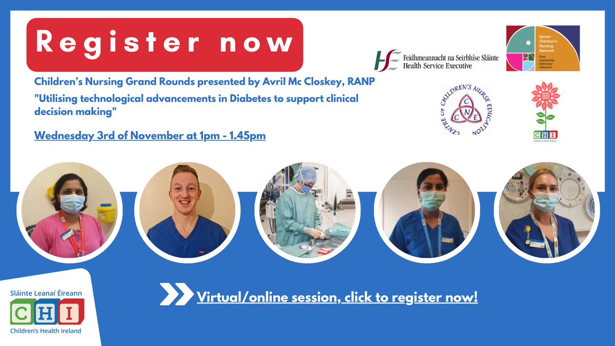 CHI at Temple Street (@templestreethos) on Twitter photo Register for the First Grand Rounds for Children’s Nursing "Climbing Mountains - Utilising Technological Advancements in Diabetes" presented by Avril McCloskey RANP this Wed 3rd November 3rd at 1pm.
Register now ⬇️
bit.ly/2ZPCH51
<a href="/HSELive/">HSE Ireland</a>
<a href="/nch_info/">newchildrenshospital</a>
<a href="/roinnslainte/">Department of Health</a> Register for the First Grand Rounds for Children’s Nursing "Climbing Mountains - Utilising Technological Advancements in Diabetes" presented by Avril McCloskey RANP this Wed 3rd November 3rd at 1pm.
Register now ⬇️
bit.ly/2ZPCH51
<a href="/HSELive/">HSE Ireland</a>
<a href="/nch_info/">newchildrenshospital</a>
<a href="/roinnslainte/">Department of Health</a>