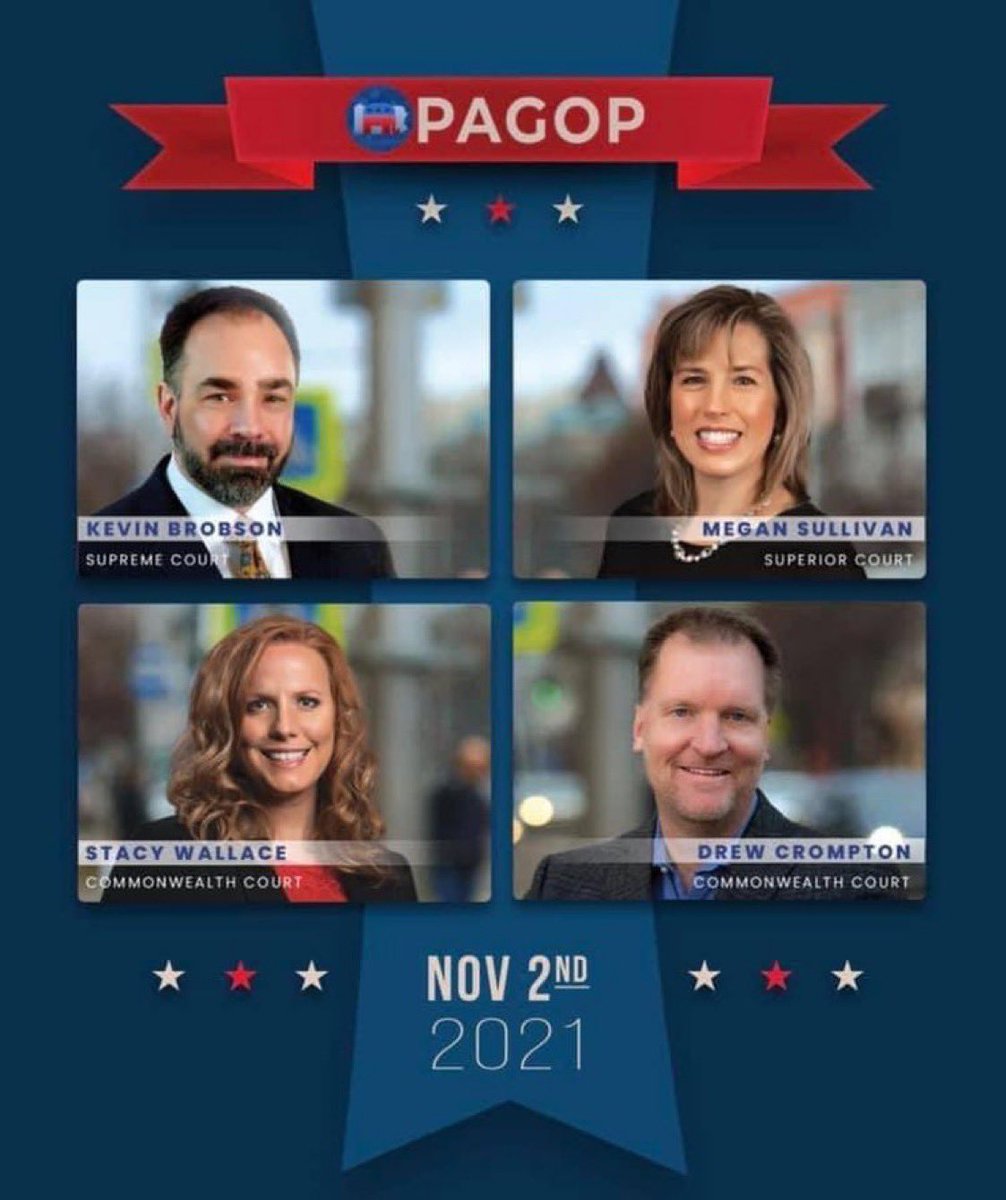 ElectSethGrove's tweet photo. ✅Judge Kevin Brobson-Supreme Court
✅Megan Sullivan-Superior Court
✅Judge Drew Crompton-Commonwealth Court
✅Stacy Wallace-Commonwealth Court https://t.co/H3eBESg27S