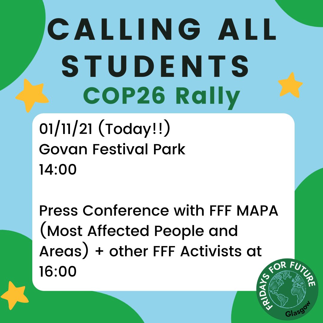 SNAP RALLY in GOVAN FESTIVAL PARK at 14:00 TODAY + Press Conference at 16:00 with <a href="/FFFMAPA/">Fridays For Future MAPA</a> and <a href="/GretaThunberg/">Greta Thunberg</a>