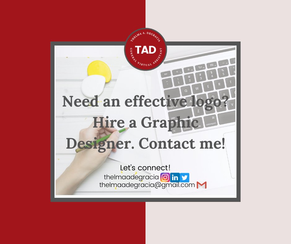 ThelmaVirtual1's tweet image. The launching of your new business or website is fast approaching and you know that you need an effective logo.

Hire me!

#workfromhome #virtualassistant #benifitsofvitualassistant #makemoneyonline #graphicdesign #logo #logomaker #logoideas #socialmediamanager #branding