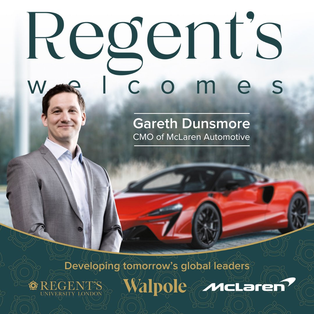regentsuni's tweet photo. Gear up for a professorial lecture from Gareth Dunsmore, the CMO of @McLarenAuto on November 3.
Register for our Regent’s Difference event to join this exclusive opportunity - https://t.co/I3JPqNvTwS
#RegentsxMcLaren #RegentsxWalpole #VisitingProfessorships #McLaren @Walpole_UK https://t.co/xybcIeogk7