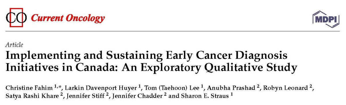 New publication from KT Program &amp; research team where we present opportunities for funders &amp; policymakers to optimize the use and potential impact of early cancer diagnosis initiatives- 

mdpi.com/1718-7729/28/6…

<a href="/ATricco/">Dr. Andrea C. Tricco</a> <a href="/cancerstratCA/">Canadian Partnership Against Cancer</a> <a href="/PeerNazia/">Nazia Peer (she/her)</a> <a href="/SPORAlliance/">SPOR Evidence Alliance</a> <a href="/christine_fahim/">Tina Fahim</a>