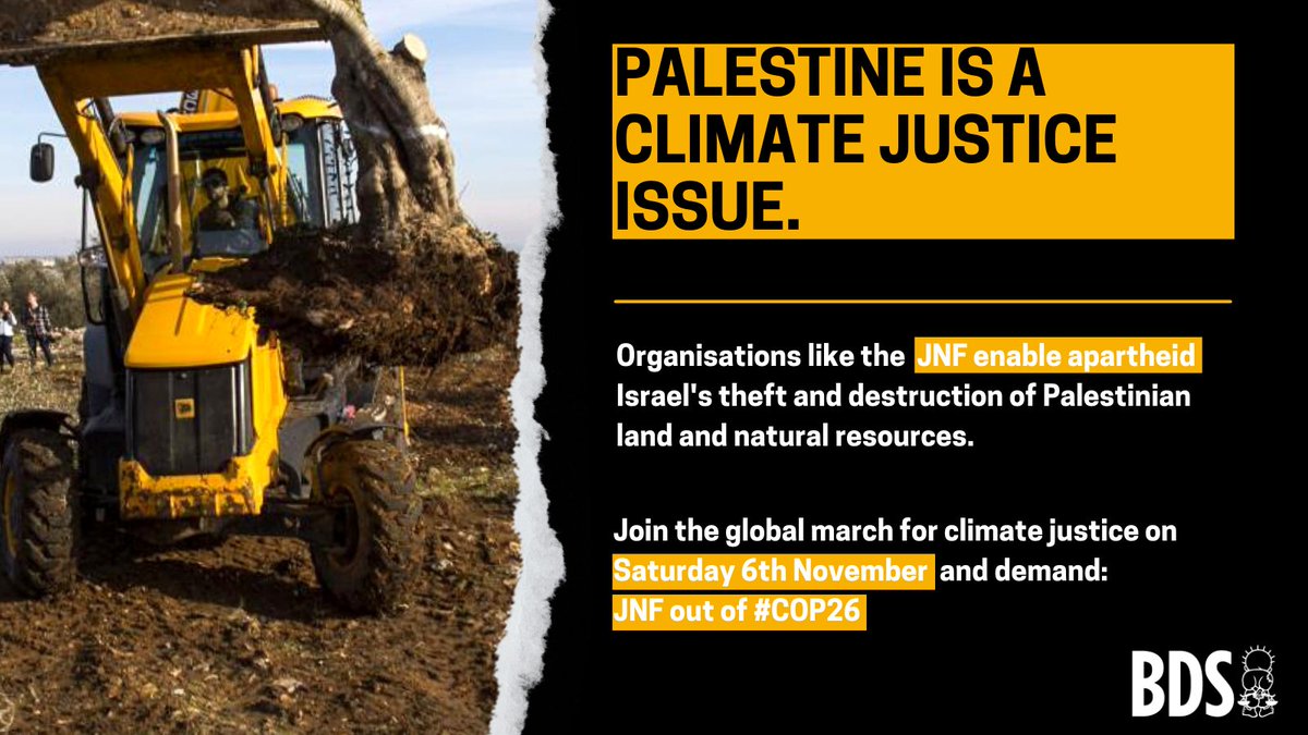 PennedPlaces's tweet photo. The racist Jewish National Fund greenwashes Israeli apartheid &amp; is responsible for ethnic cleansing of Indigenous Palestinians &amp; destruction of the environment. It has no place at #COP26. 

#ExposeJNF &amp; Israeli greenwashing ➡️ https://t.co/tUpkPhHWjM

https://t.co/ZugCEyvFk2