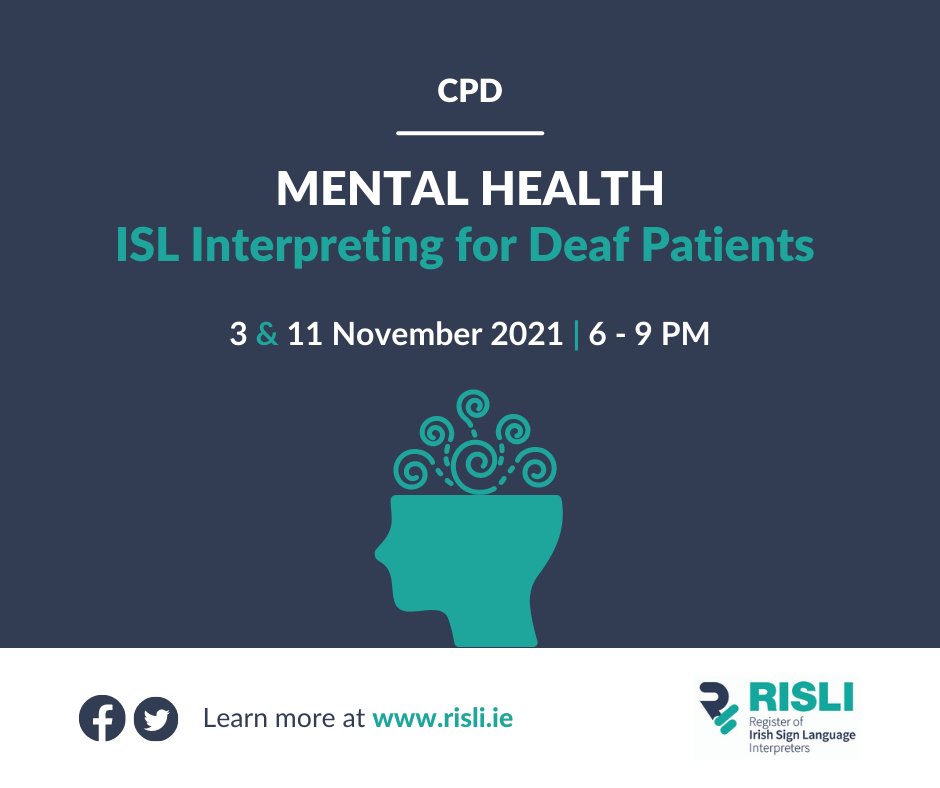 RegisterISLI's tweet image. We are delighted to announce that we are hosting the next #RISLICPD for Registered #ISLInterpreters on such a vital topic - Mental Health, focusing on ISL Interpreting for Deaf Patients on 3 &amp;amp; 11 November 2021.

Check your inboxes for a link to register.
