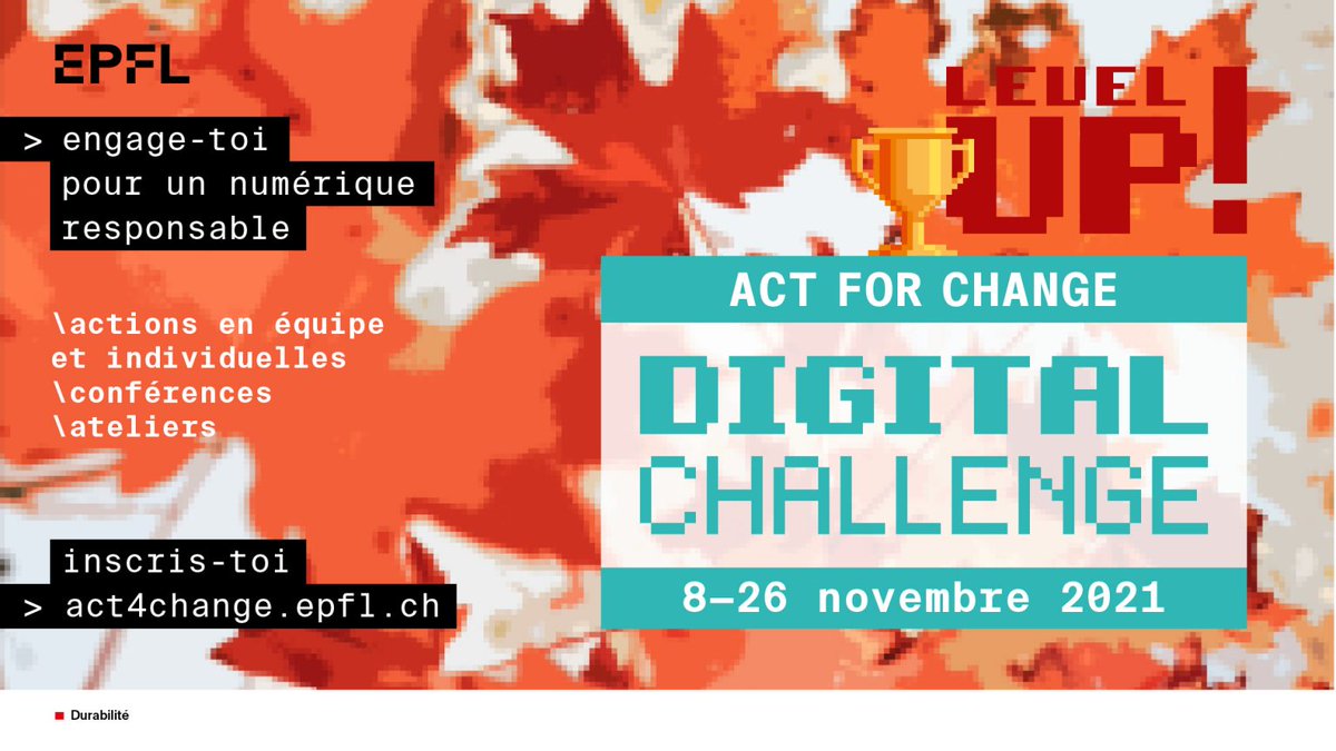 EPFLdurable's tweet photo. Du 8 au 26 novembre, rejoignez le #Act4Change #DigitalChallenge @EPFL et apprenez les bons gestes pour réduire l’empreinte carbone de votre consommation numérique. En équipe et individuellement, de nombreux prix à gagner ! https://t.co/koEtf5W1V4 (1/3) https://t.co/gmCIdSjp8m
