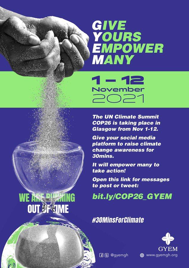 mo_mokat's tweet photo. (1of6): The UN Climate Conference @COP26 is taking place from Nov 1-12 in Glasgow. I'm giving 30mins of my time on Twitter today to raise climate change awareness in support of the work of @gyemgh in Ghana.
#30minsForClimate
#COP26
#ClimateAction
#UnifyingForChange https://t.co/cOkif1fBn8