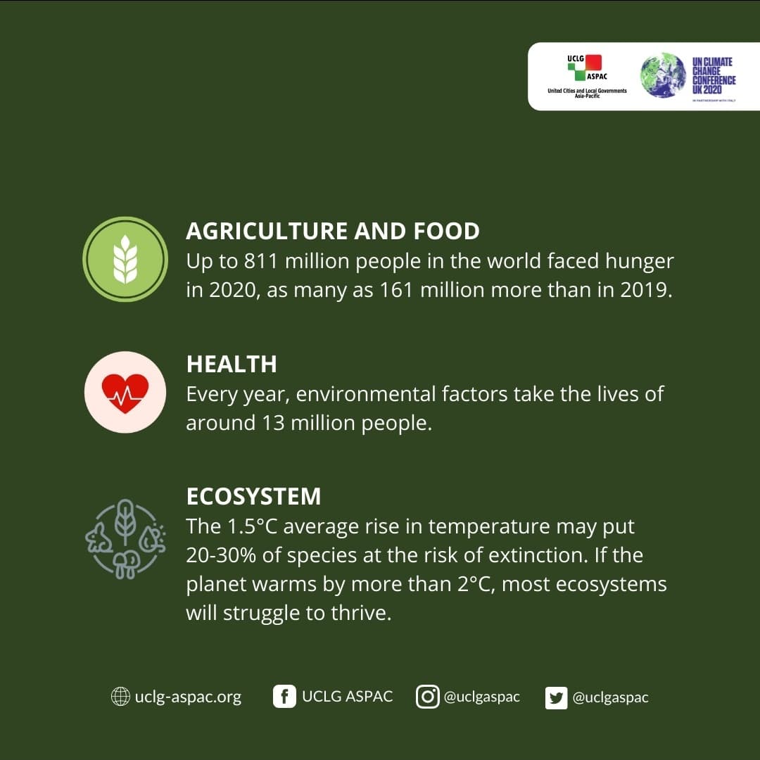 uclgaspac's tweet photo. Climate change will continue to worsen many aspects of our lives. From health, economy, welfare, to the ecosystem. Efforts in the cross-cutting sectors are needed.

#TogetherforOurClimate
#StepGreener
#COP26 https://t.co/U1HSytPMCC