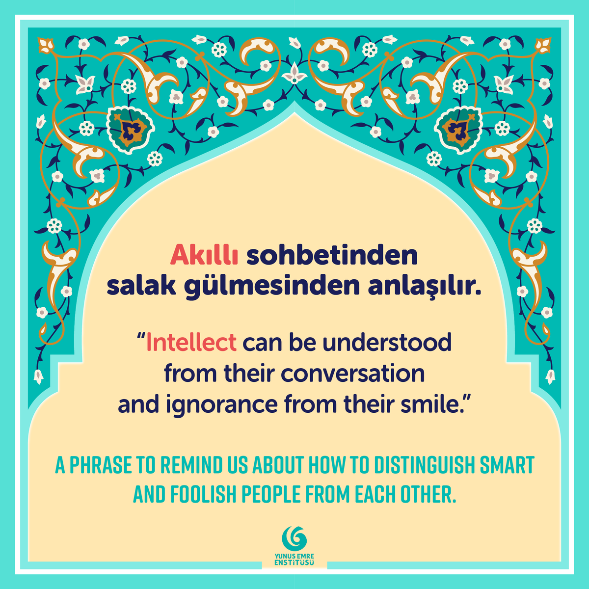 yeeamerika's tweet photo. 🇹🇷 ❝Akıllı sohbetinden salak gülmesinden anlaşılır❞

🇺🇸 ❝Intellect can be understood from their conversation and ignorance from their smile❞

#MerhabaMonday #TurkishIdioms 
#NewLanguage #TurkishCulture https://t.co/wYNBJ9eGCE