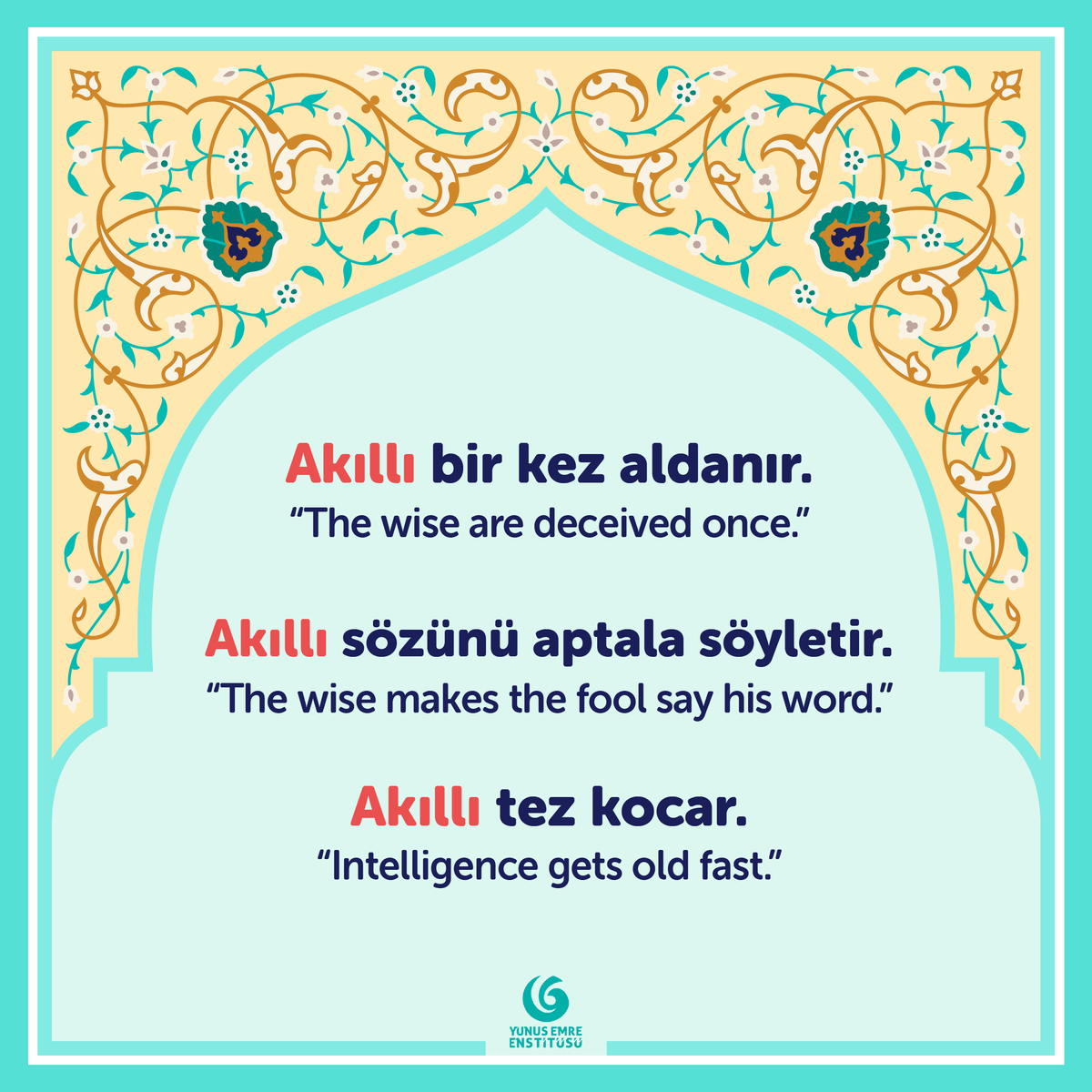 yeeamerika's tweet photo. 🇹🇷 ❝Akıllı sohbetinden salak gülmesinden anlaşılır❞

🇺🇸 ❝Intellect can be understood from their conversation and ignorance from their smile❞

#MerhabaMonday #TurkishIdioms 
#NewLanguage #TurkishCulture https://t.co/wYNBJ9eGCE