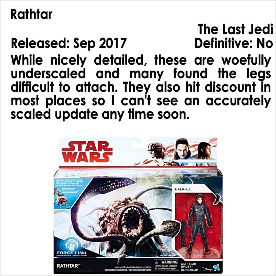 ToysJedi's tweet photo. #ActionFigureOfTheDay #Rathtar from #TheLastJedi line. While nicely detailed, these are woefully underscaled and many found the legs difficult to attach. They also hit discount in most places so I can't see an accurately scaled update any time soon. #DefinitelyNotDefinitive https://t.co/hOyAMOdXa7