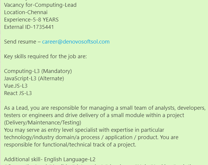 denovosoftsol's tweet image. #denovojobs #denovo
Vacancy for-Computing-Lead
Location-Chennai
Experience-5-8 YEARS
External ID-1735441
Send resume – career@denovosoftsol.com
#ComputingLead #Ansible #dataanalyst #developer #Unix #Jenkins #scripting #shellscripting #seniordeveloper #ReactJS #VueJS #javascript