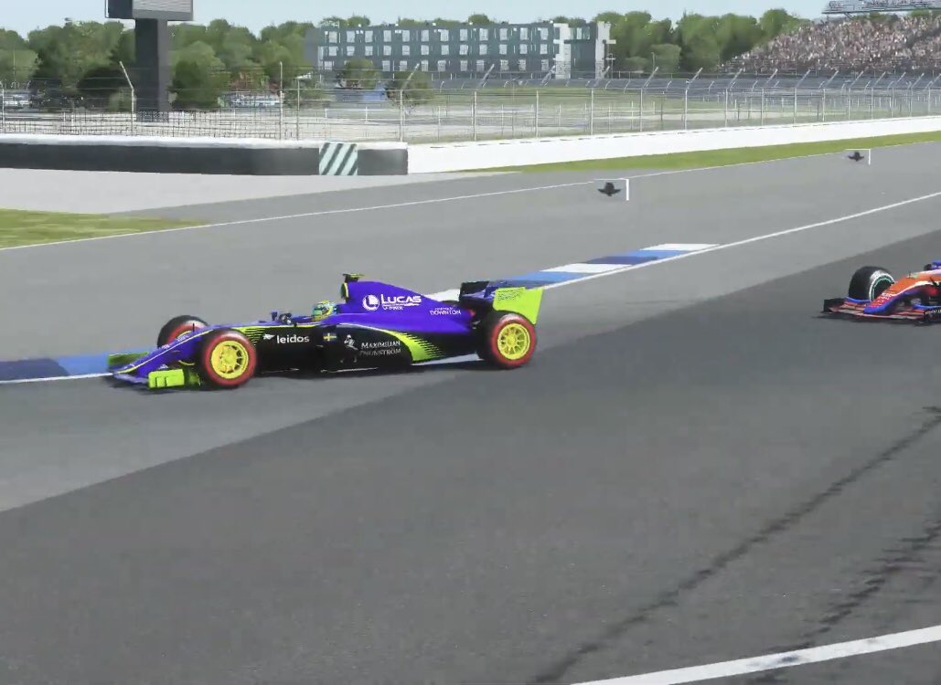 OfficialFVA's tweet photo. EIGHT years since their last win in Formula Virtual, Lucas took their third ever victory on Sunday courtesy of Maxi Thunström at the US V-Prix! 😍💜 #FV #FormulaVirtual #rFactor2 #SimRacing #Motorsport #Indianapolis https://t.co/AjCHZmllhp