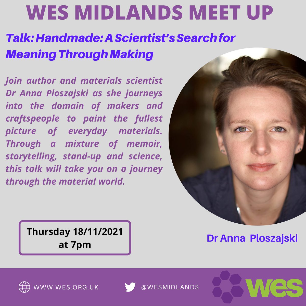 MidlandsWES's tweet photo. We are BACK!!! Join us with award-winning materials scientist, writer, and storyteller @AnnaPloszajski on Nov 18th😊Anna is a materials generalist fascinated by substances from the natural world and channelling her passion for storytelling. Sign up 👇
https://t.co/jpSaaP70M2 https://t.co/MTkC6axGtr