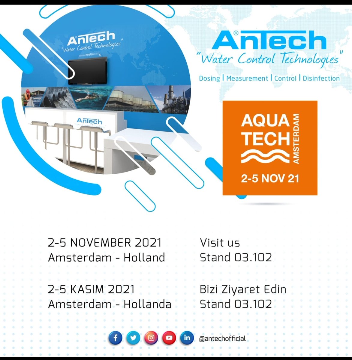 AntechOfficial's tweet image. As AnTech team we will be at Aquatech Amsterdam 2021 exhibition between 02-05 November 2021. 

Visit us at our booth 03.102 for discovering our new products and portfolio, we will be glad to hosting you.
#aquatechamsterdam #antech #aquatech2021 #process #drinkingwater #wastewater