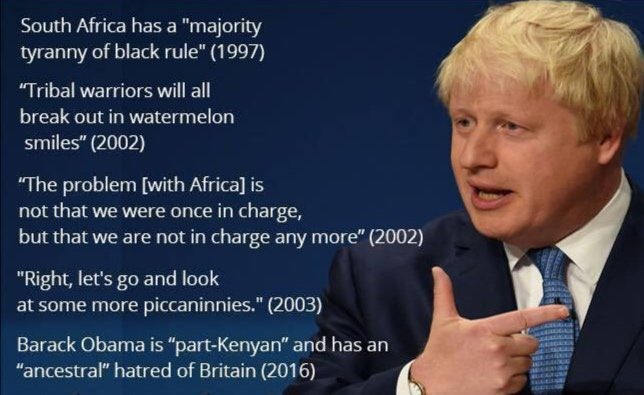 BrexitBuster's tweet photo. Remember, people didn’t vote for part-time pantomime PM Al ‘Boris’ Johnson because they admired his statesmanship, oratory or concern for humanity. They voted for him because he hates exactly the same people that they do - and he says it openly. #BigotPM #ToryRacists #TurdReich https://t.co/T8pSZ0H96l