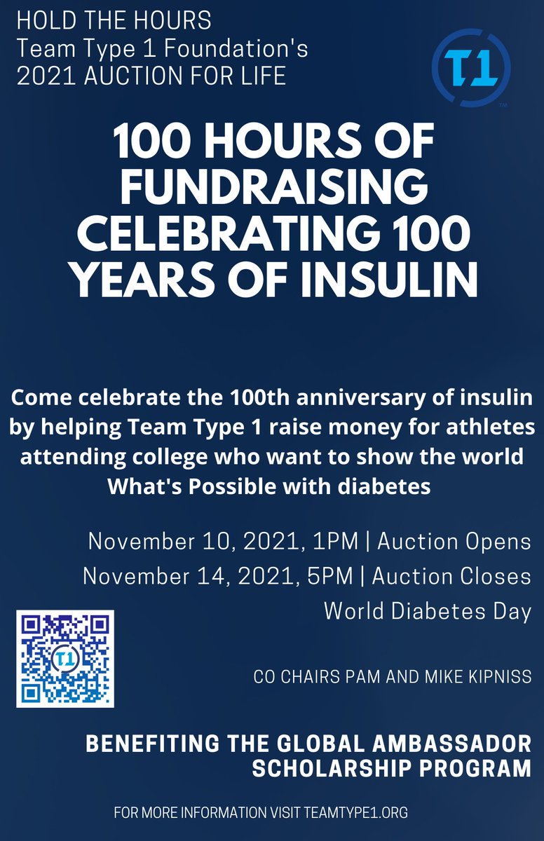 teamnovonordisk's tweet image. Celebrating 100 years of insulin and their Global Ambassadors, this year, @TT1foundation will host a 100 hour online auction starting on November 10th and ending on November 14th, World Diabetes Day!
Get registered today: buff.ly/3jTpL4V