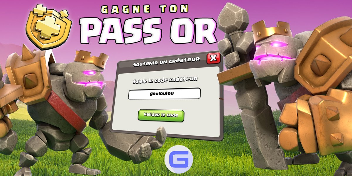 Tente de gagner le Pass Or du mois de Novembre🎁

👍Follow <a href="/gouloulou_coc/">Gouloulou</a> 
🔄RT ce tweet
⚡️Tag deux amigos à toi !

🌀 TaS le 5 novembre
Le pass sera envoyé via SC ID ❣️

🎯 si le nombre de RT = nbr de j'aime ➡️ j'offre 3 pass 🔥
Tu peux me soutenir via link.clashofclans.com/fr?action=Supp… ❤️