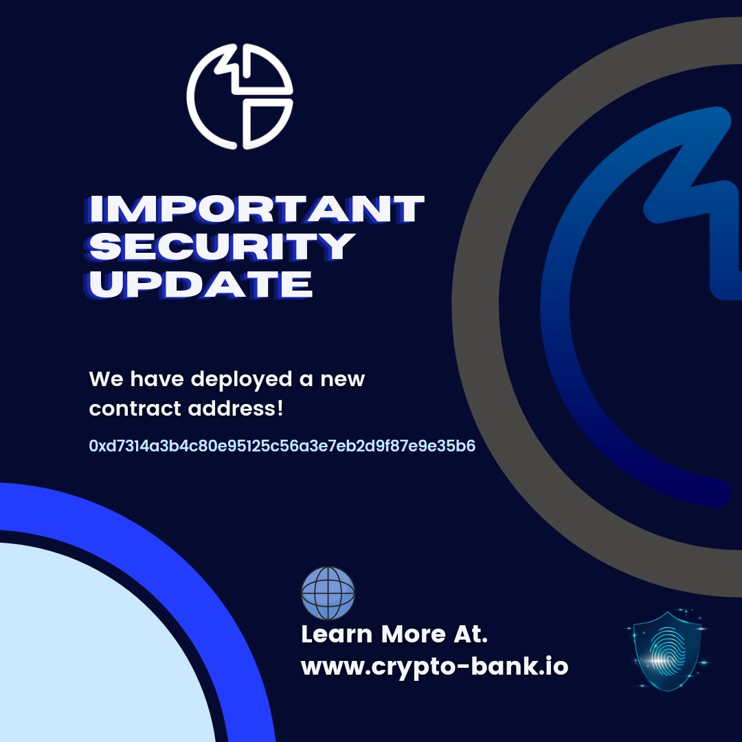 We are Glad to inform you that our new contract address is live.  0xd7314a3b4c80e95125c56a3e7eb2d9f87e9e35b6 See more details on our medium  article https://t.co/w0rEnMxjli #crypto #cryptocurrency #investment #BTC # ethereum #CBT #BSC