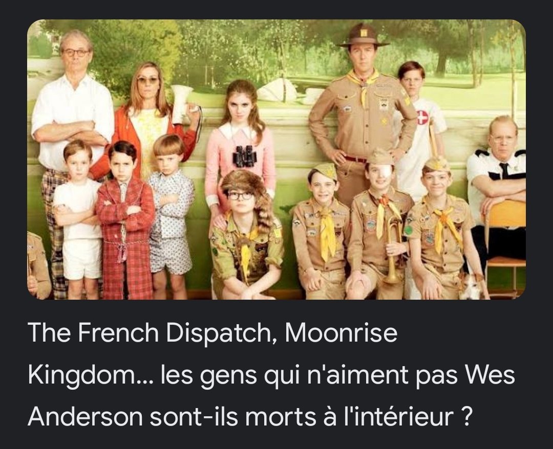 MateuilB's tweet photo. "Les gens qui n'aiment pas Wes Anderson" est une très bonne façon de définir les gens avec qui je n'ai pas spécialement envie d'avoir une conversation. https://t.co/kENa3E04Mj