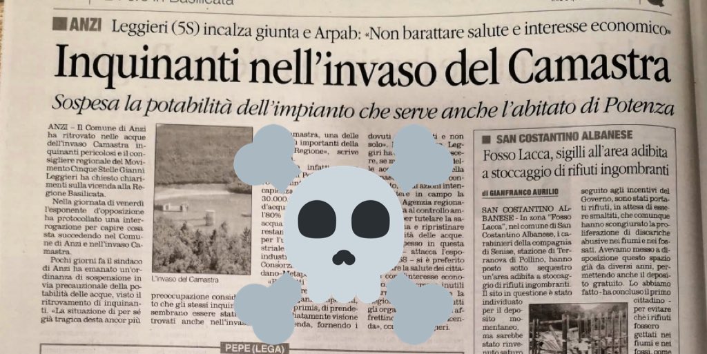dukana2's tweet photo. SINDACI DELLA 
#VALCAMASTRA E DELLA #VALLEDELSAURO? SINDACO DI #POTENZA? L’ACQUA DELLA DIGA CAMASTRA È AVVELENATA E LA FATE BERE AI CITTADINI ✔️SI CHIAMA ”REATO DI PROCURATA STRAGE”!!! ANDRETE TUTTI IN GALERA!! Finalmente!!! 👿 https://t.co/RWs0F2fQS9