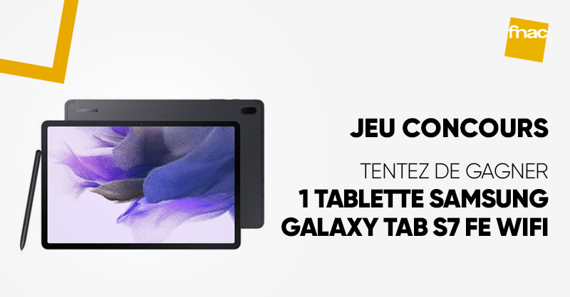 Fnac's tweet image. JEU CONCOURS 📱 |Tout simplement magnifique. Tentez de gagner cette tablette tactile Samsung Galaxy Tab S7 FE  WIFI ! Pour participer : RT + Follow @Fnac. Bonne chance. 👉 fcld.ly/ixv98ei

Fin du jeu : 04/10 à 23h59