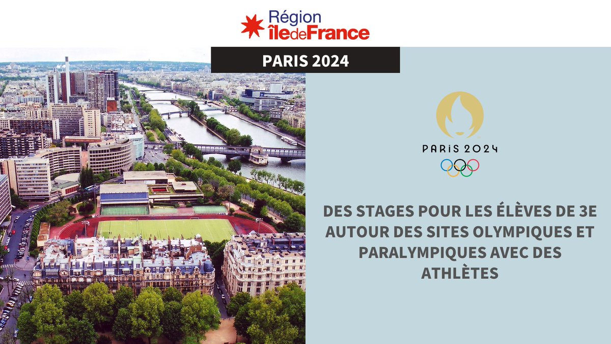iledefrance's tweet photo. 👟 Vous êtes en 3ème, à la recherche d'un stage d'observation ? 

👉 Pour faire participer les jeunes Franciliens à @Paris2024, la #RégionIDF organise des stages pour les élèves de 3e autour des sites olympiques et paralympiques 

➕ d'infos ↘️
https://t.co/nOKEtixC0N https://t.co/I9E6F8UFMr